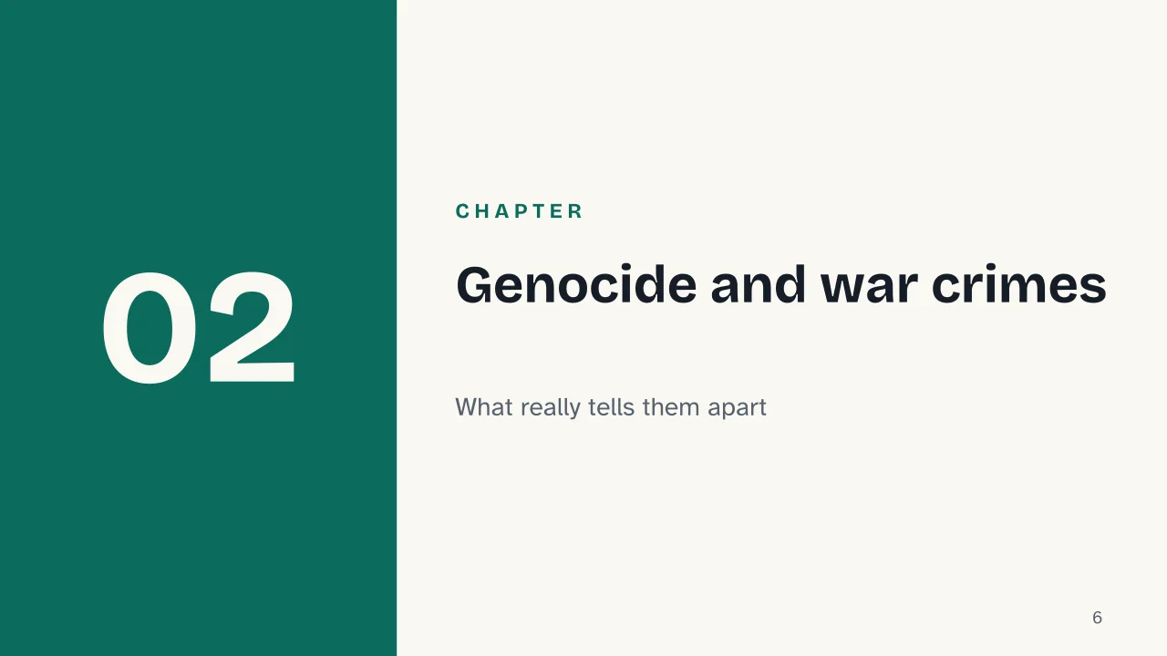 Slide 6 of the presentation on Crimes Against Humanity: Chapter 02: Genocide and war crimes