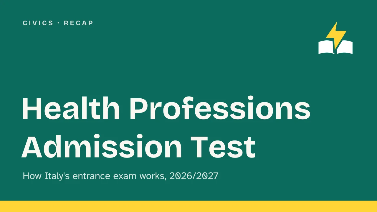 Slide 1 of the presentation on Italy's Health Professions Admission Test: Health Professions Admission Test