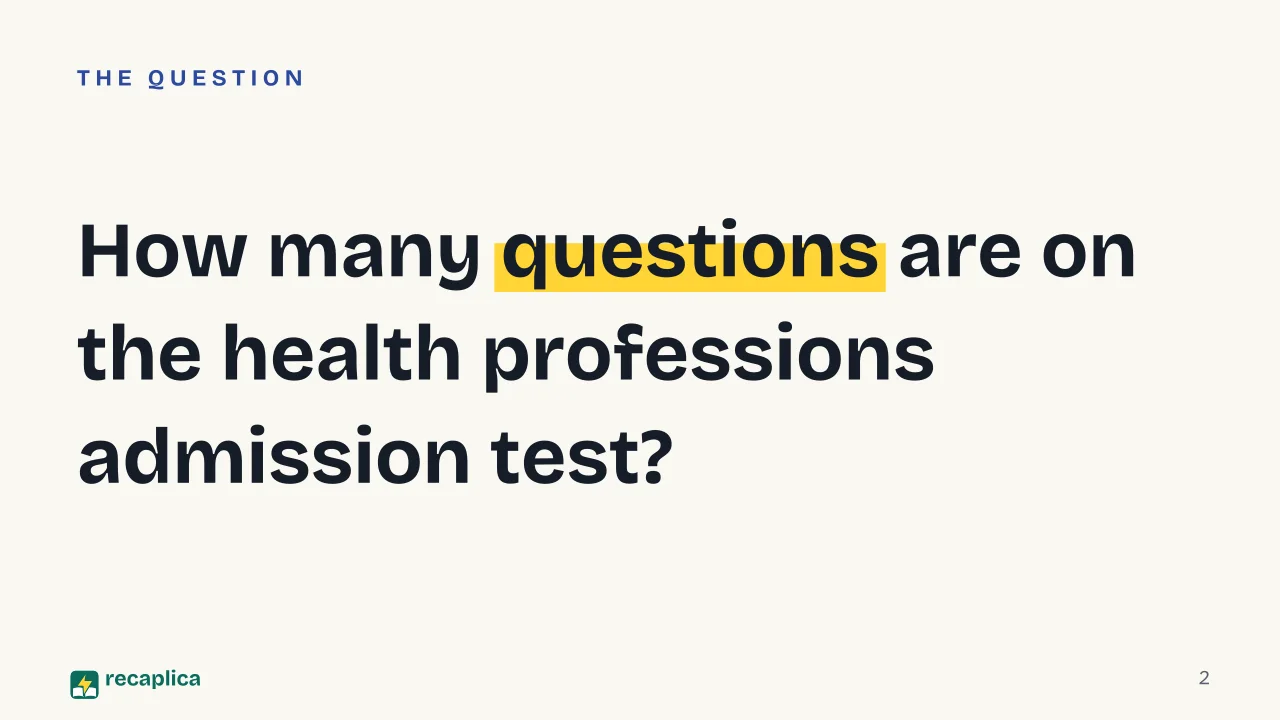 Slide 2 of the presentation on Italy's Health Professions Admission Test: How many questions are on the health professions admission test?
