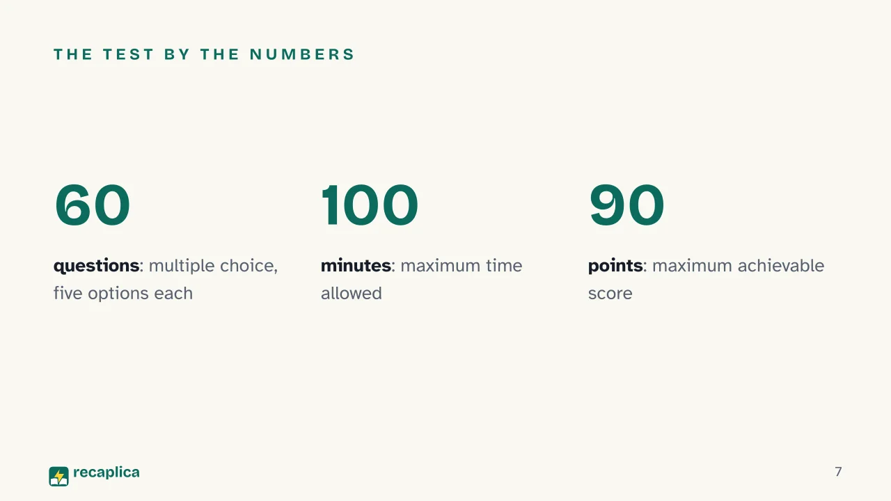 Slide 7 of the presentation on Italy's Health Professions Admission Test: The test by the numbers