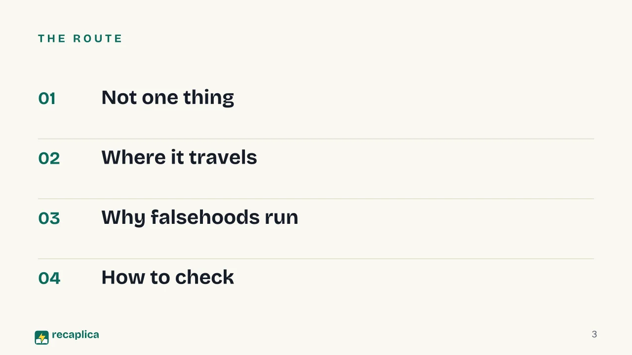 Slide 3 of the presentation on How to Spot Fake News: The route