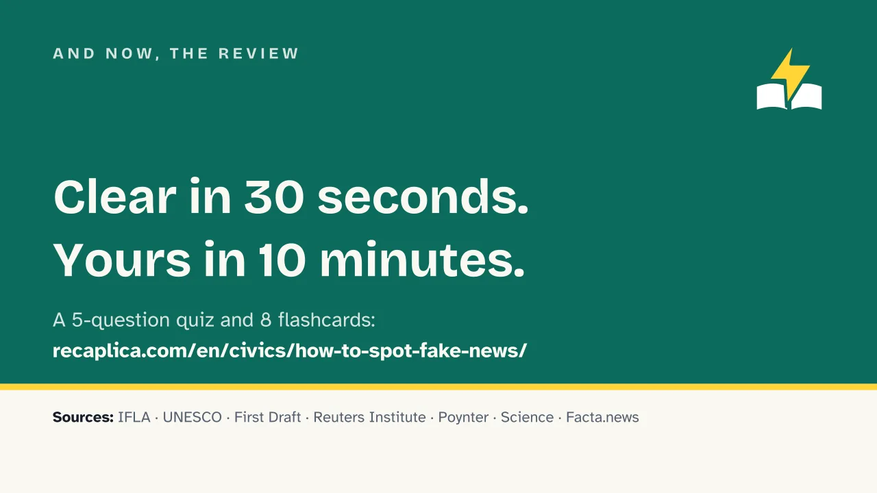 Slide 18 of the presentation on How to Spot Fake News: And now, the review