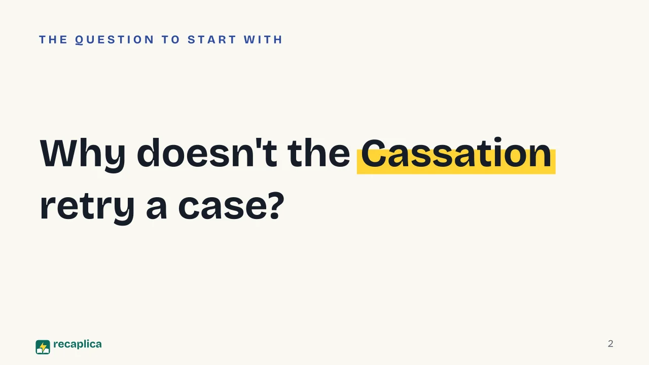 Slide 2 of the presentation on Italian Legal System: Why doesn't the Cassation retry a case?