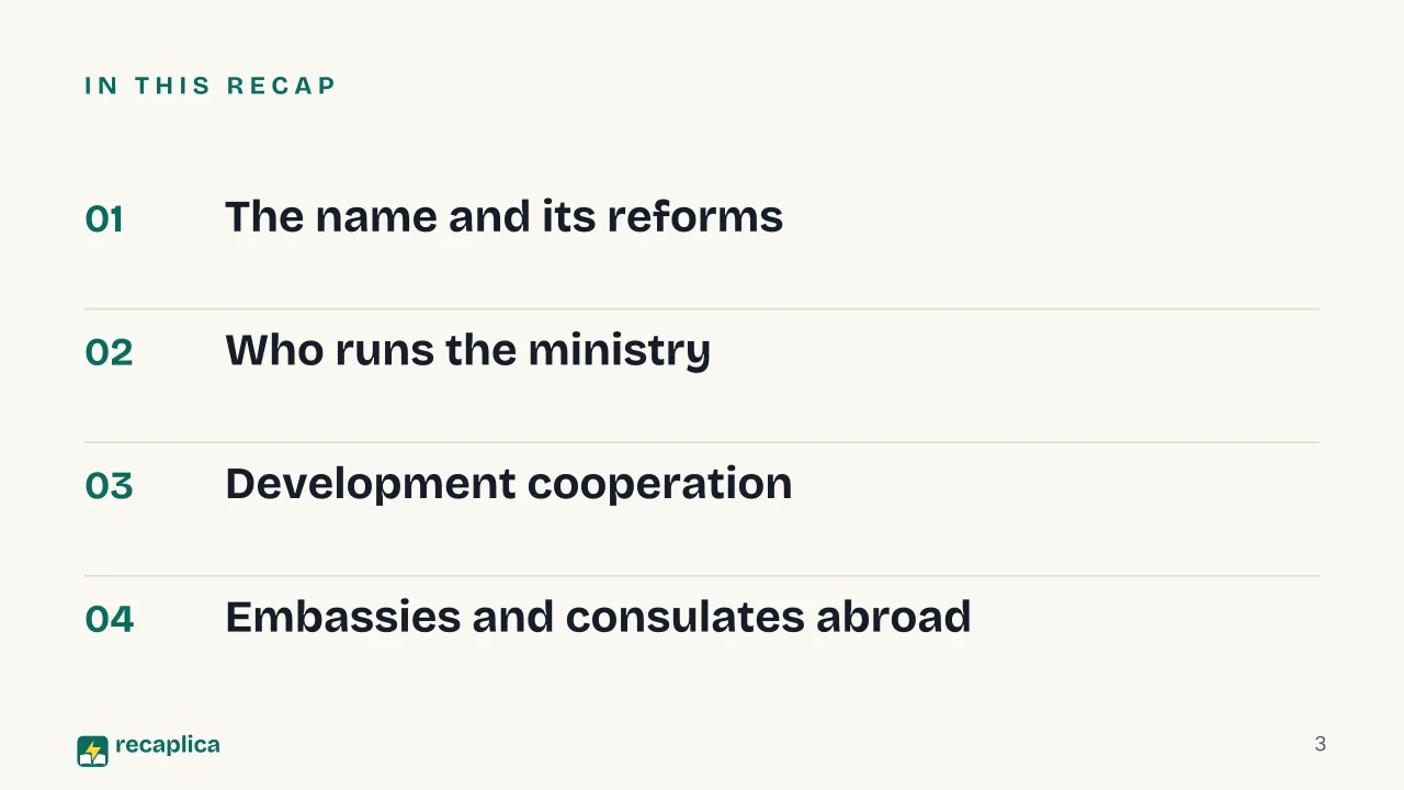 Slide 3 of the presentation on Italian Ministry of Foreign Affairs: In this Recap