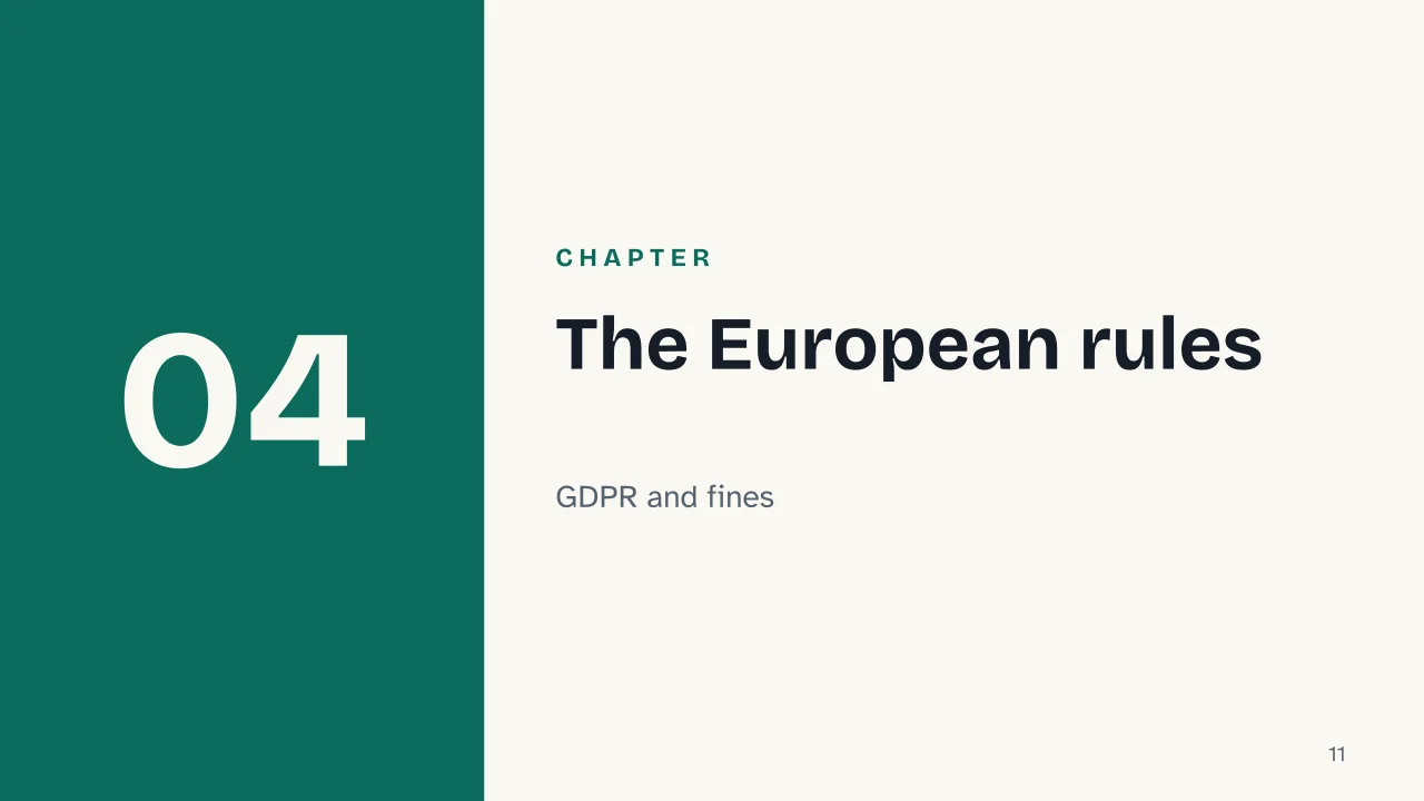 Slide 11 of the presentation on Mass Surveillance: Chapter 04: The European rules