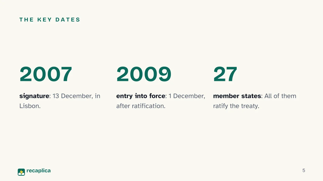 Slide 5 of the presentation on Treaty of Lisbon: The key dates