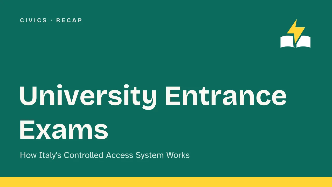 Slide 1 of the presentation on University Entrance Exams in Italy: University Entrance Exams