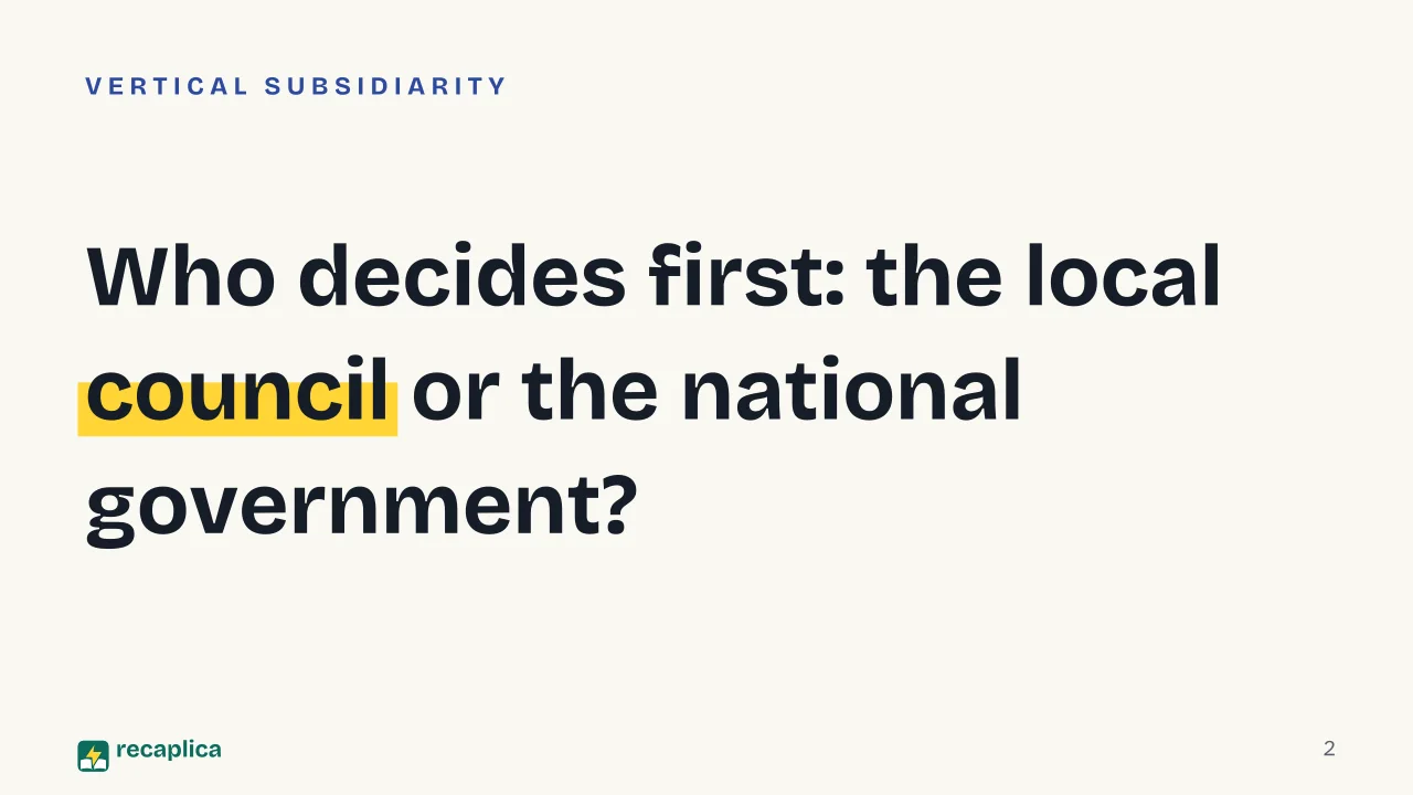 Slide 2 of the presentation on Federalism Explained: Who decides first: the local council or the national government?