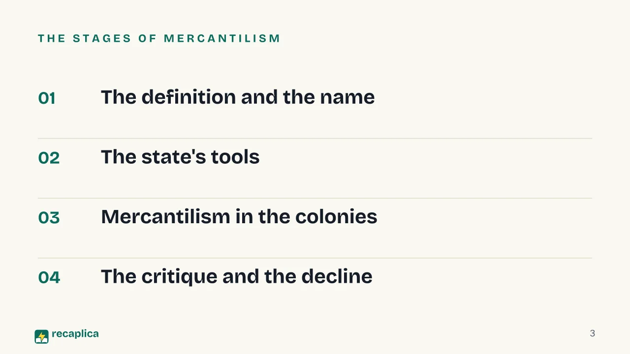 Slide 3 of the presentation on Mercantilism: The stages of mercantilism