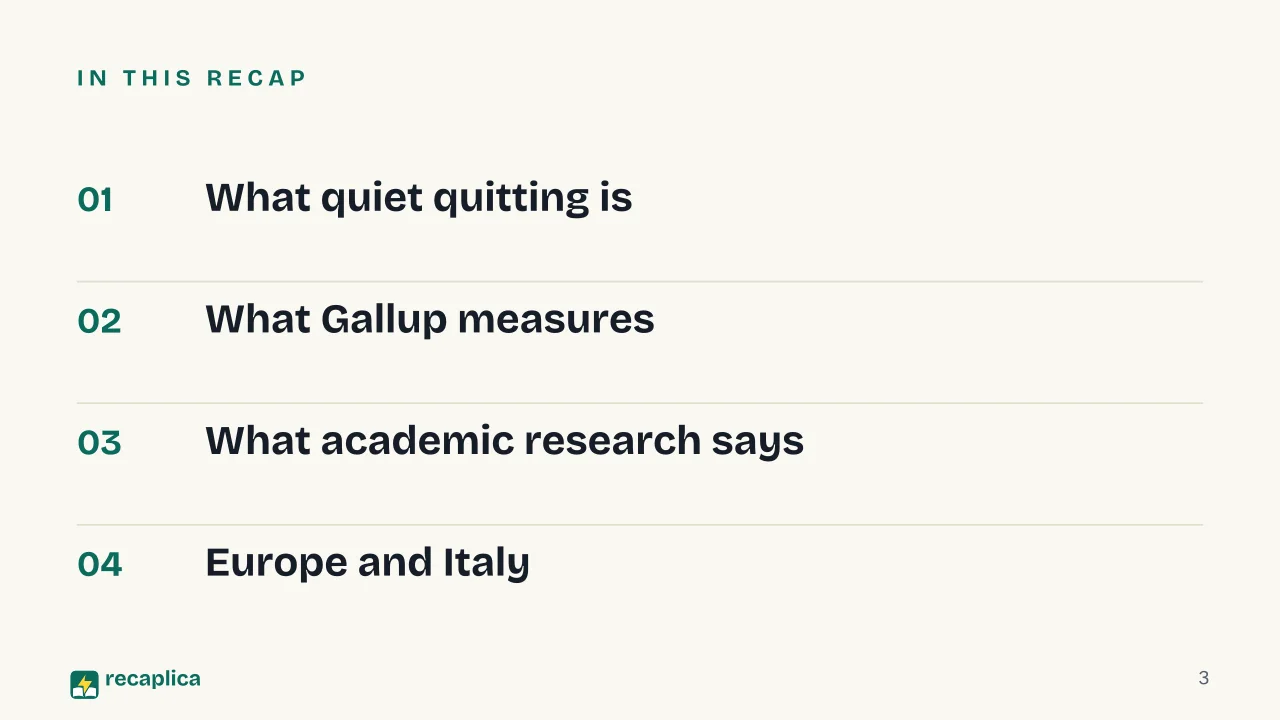 Slide 3 of the presentation on Quiet Quitting: In this Recap