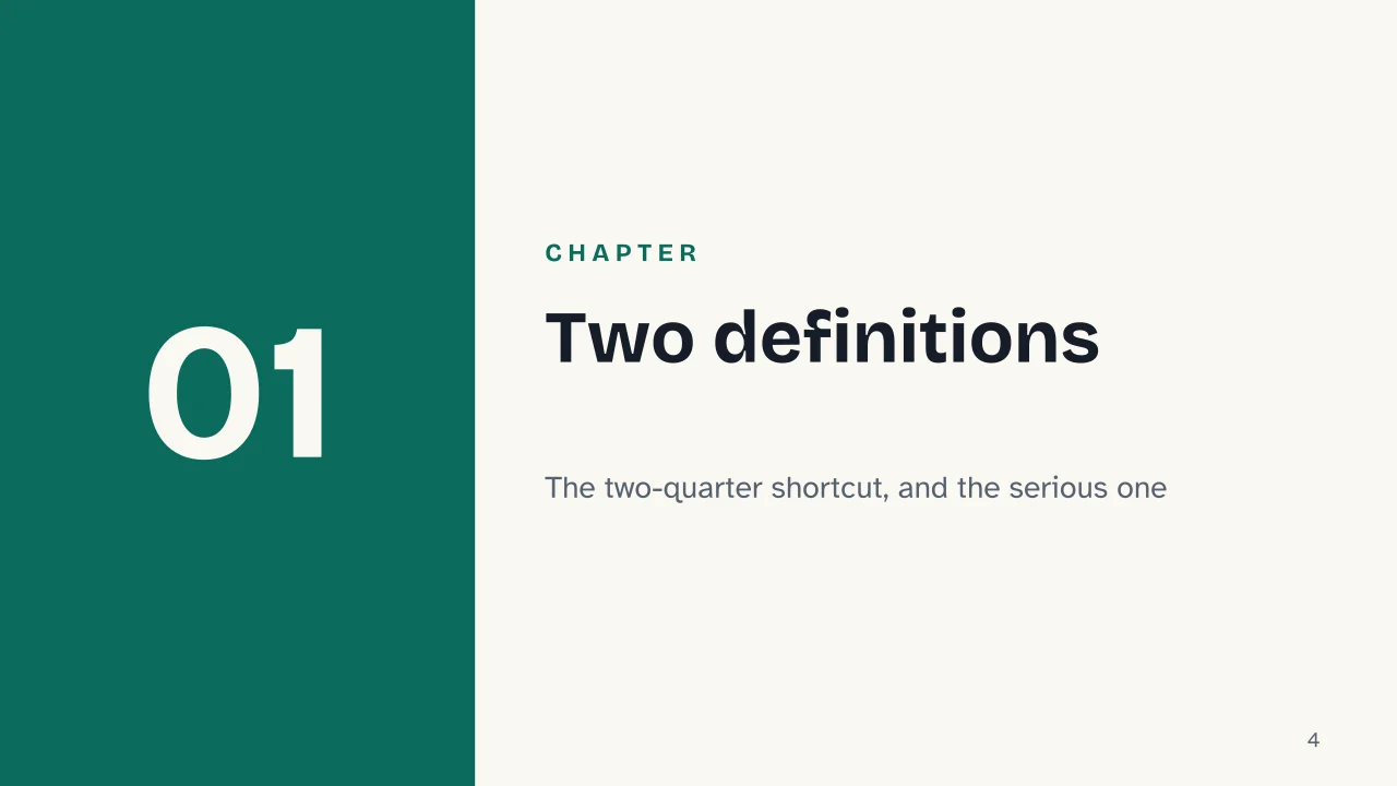 Slide 4 of the presentation on Recession: Chapter 01: Two definitions