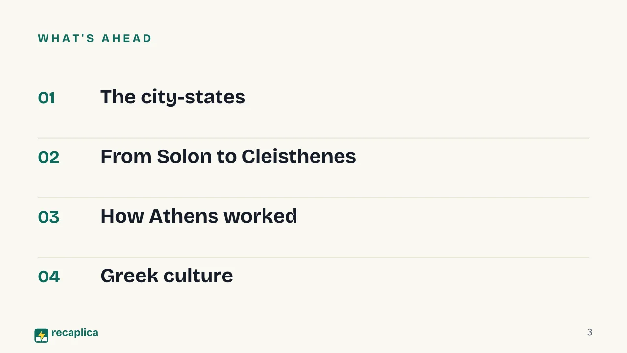 Slide 3 of the presentation on Ancient Greece: What's ahead