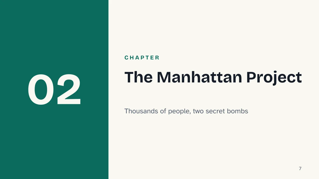 Slide 7 of the presentation on The Atomic Bomb: Chapter 02: The Manhattan Project