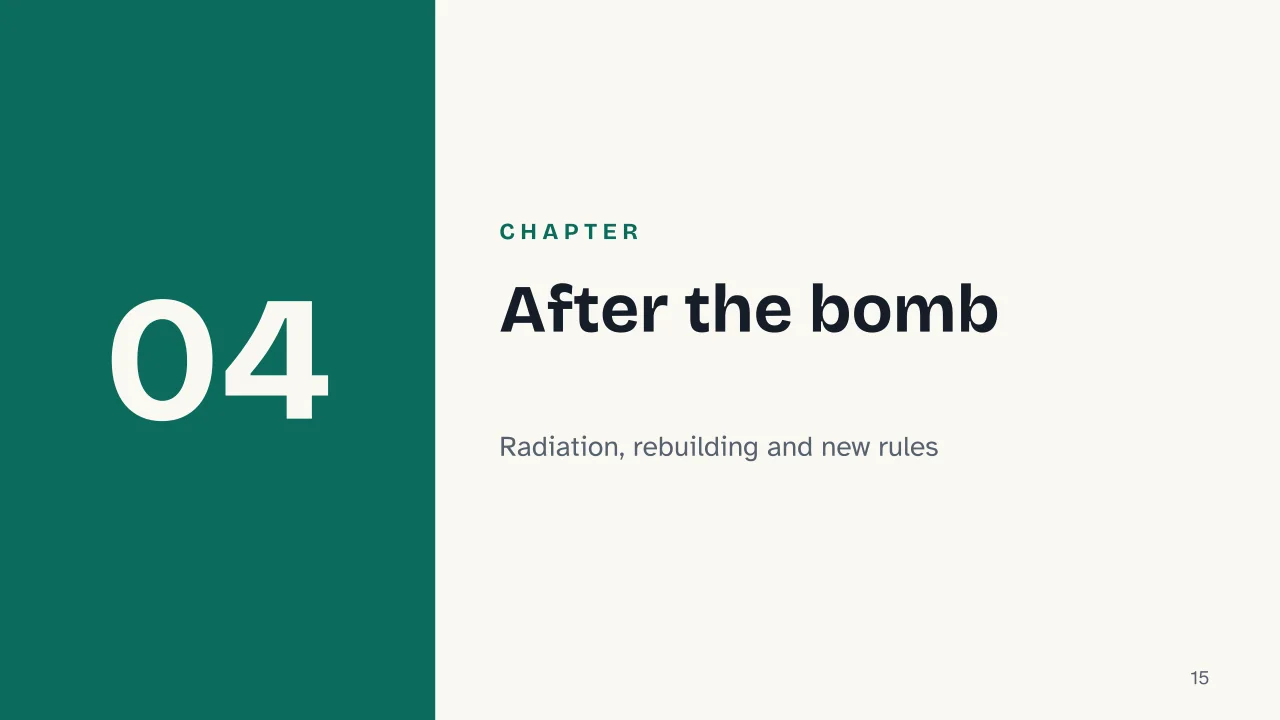 Slide 15 of the presentation on The Atomic Bomb: Chapter 04: After the bomb