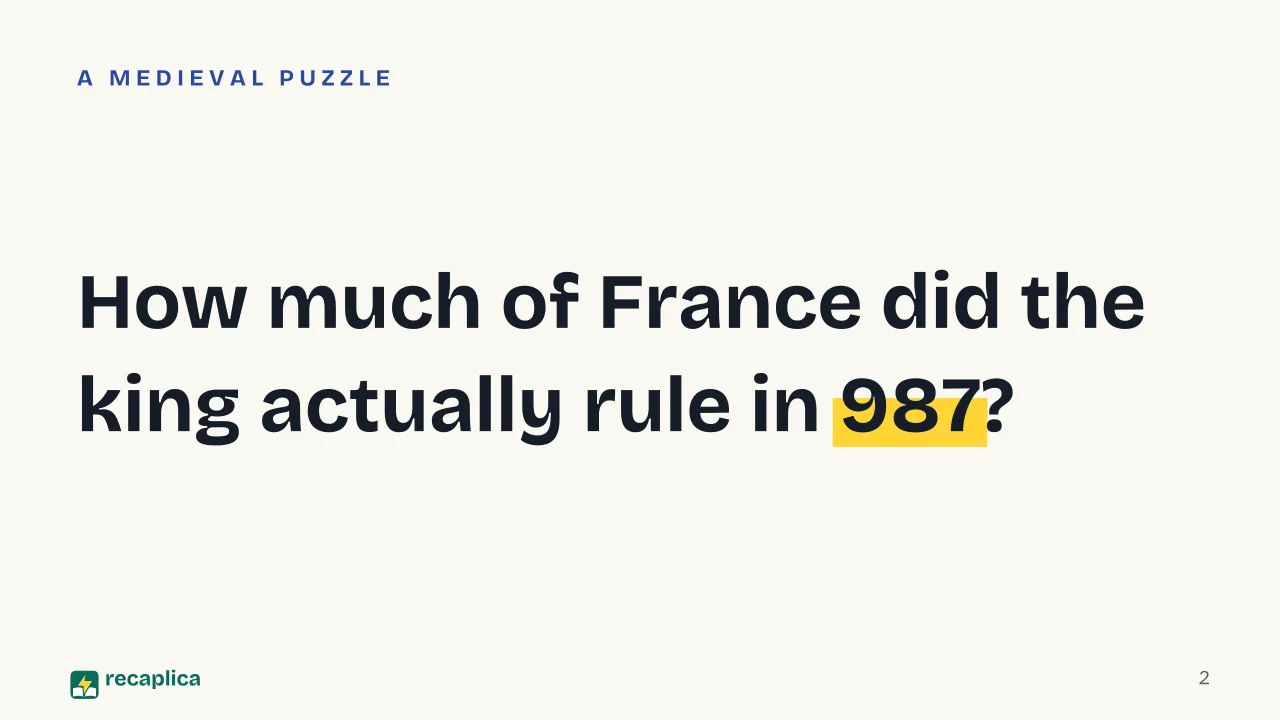 Slide 2 of the presentation on Capetian Dynasty: How much of France did the king actually rule in 987?
