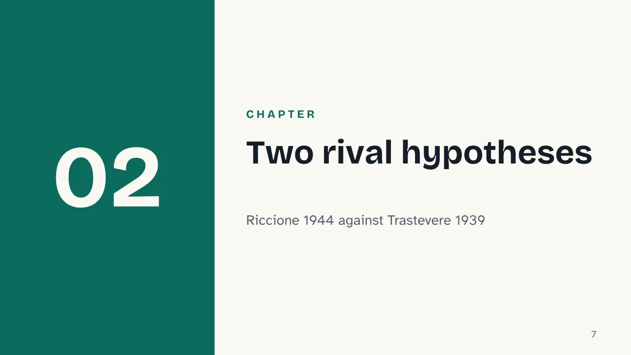 Slide 7 of the presentation on The History of Carbonara: Chapter 02: Two rival hypotheses