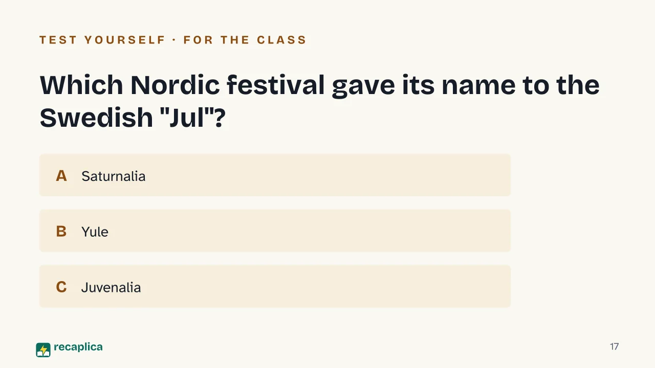 Slide 17 of the presentation on History of Christmas: Which Nordic festival gave its name to the Swedish "Jul"?