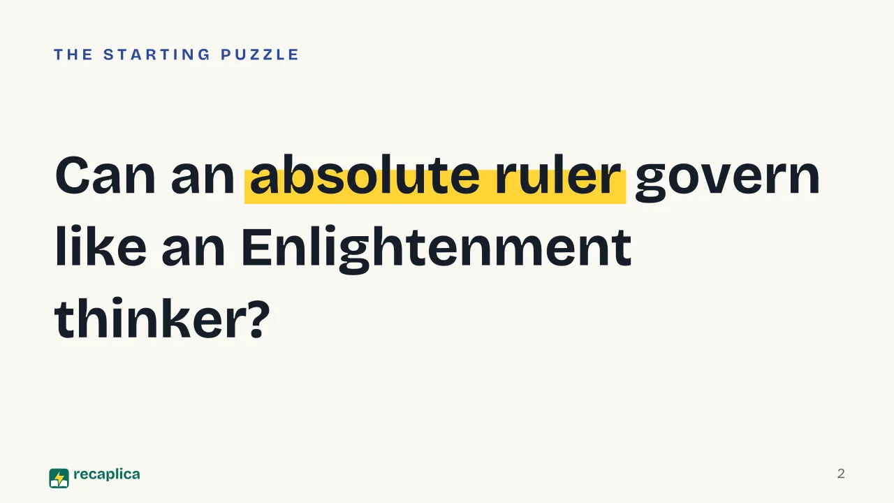 Slide 2 of the presentation on Enlightened Absolutism: Can an absolute ruler govern like an Enlightenment thinker?