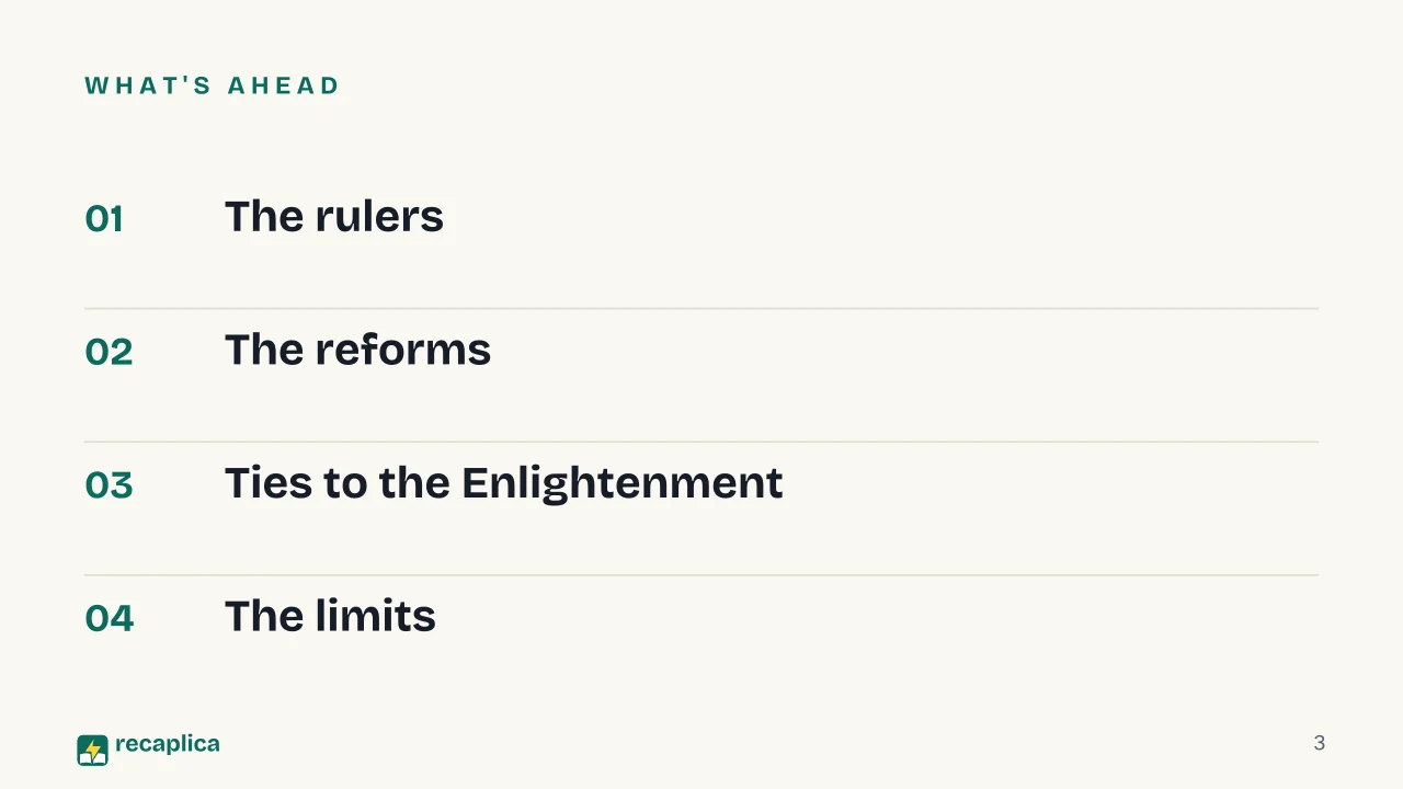 Slide 3 of the presentation on Enlightened Absolutism: What's ahead