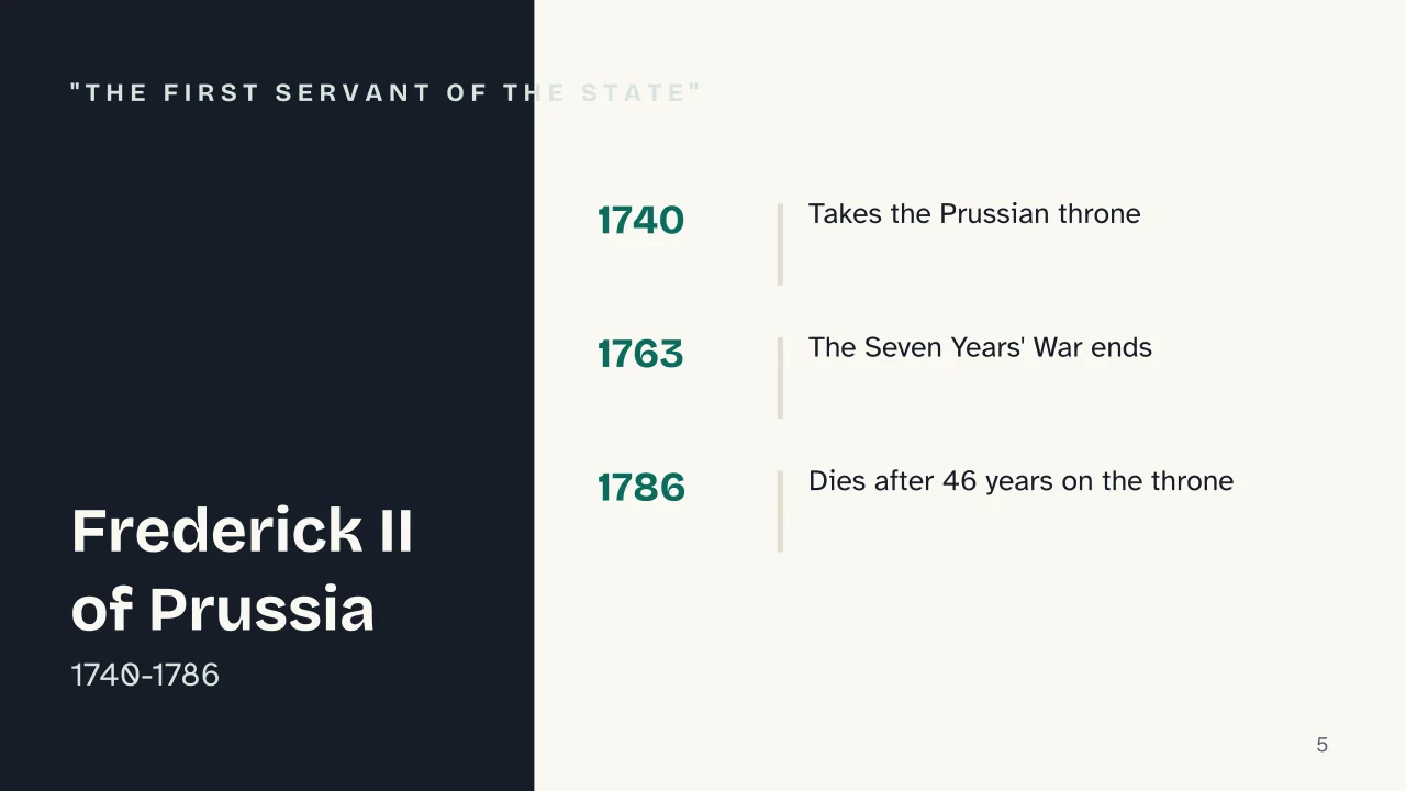 Slide 5 of the presentation on Enlightened Absolutism: "The first servant of the state"