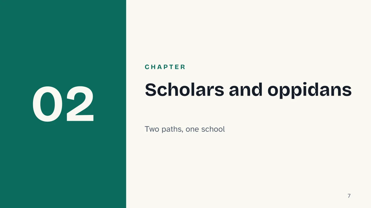 Slide 7 of the presentation on Eton College: Chapter 02: Scholars and oppidans
