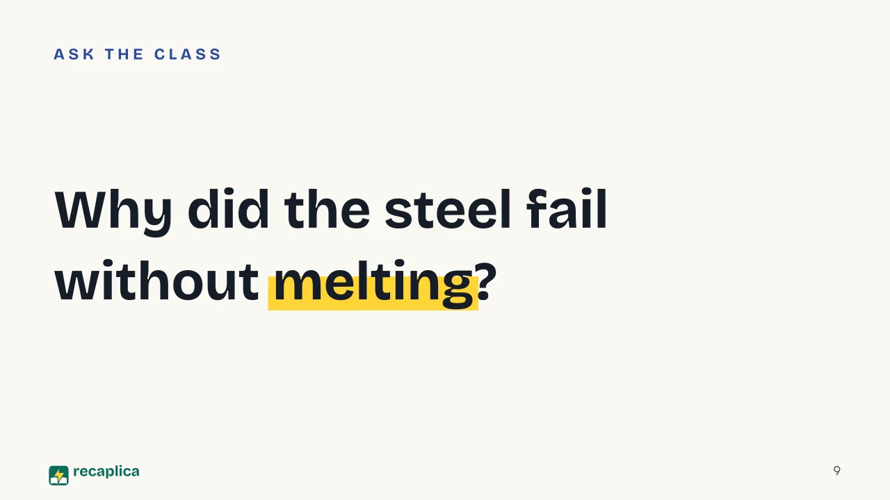 Slide 9 of the presentation on 9/11: Why did the steel fail without melting?