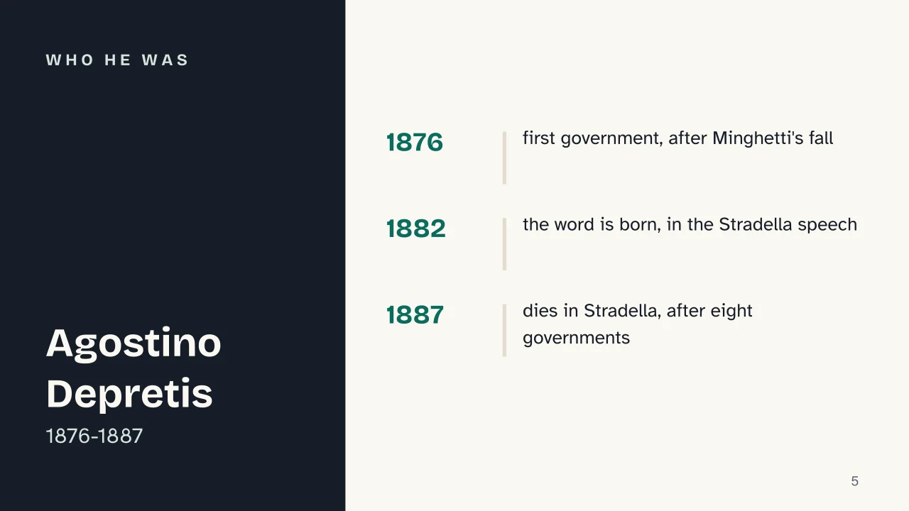 Slide 5 of the presentation on Trasformismo: Who he was