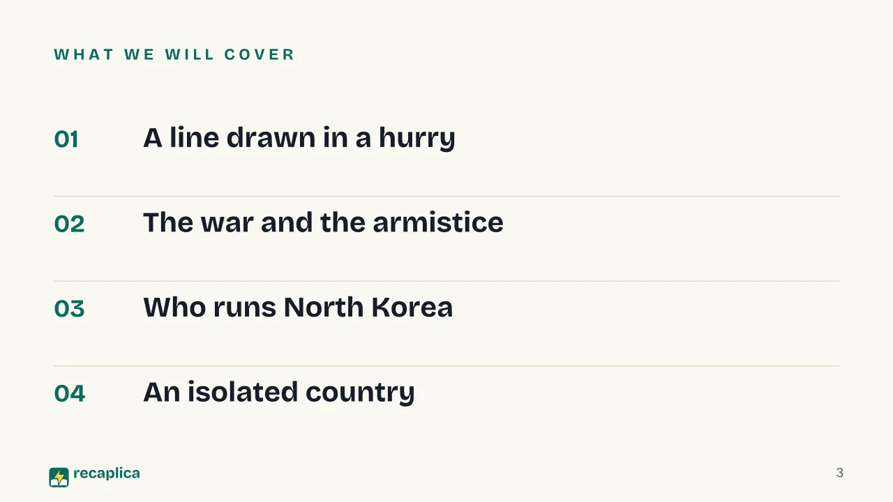 Slide 3 of the presentation on Why Korea Is Divided: What we will cover