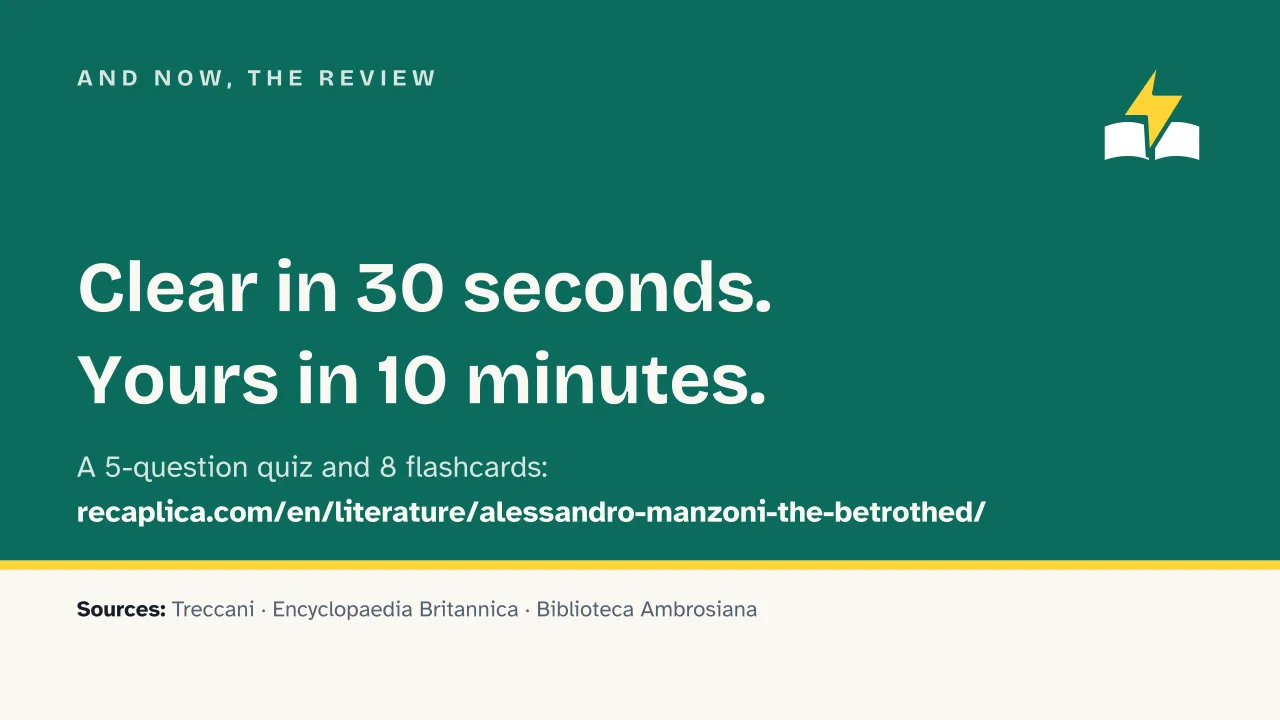 Slide 17 of the presentation on Alessandro Manzoni's The Betrothed: And now, the review