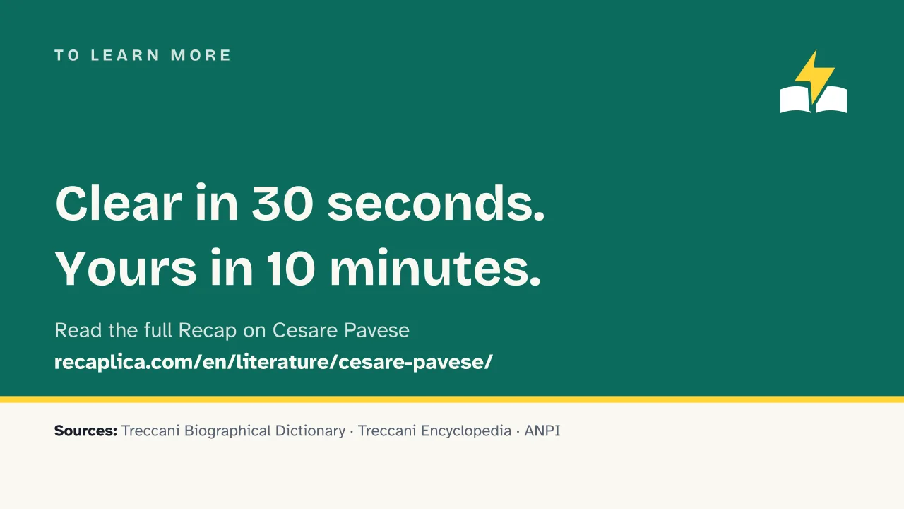 Slide 16 of the presentation on Cesare Pavese: To learn more