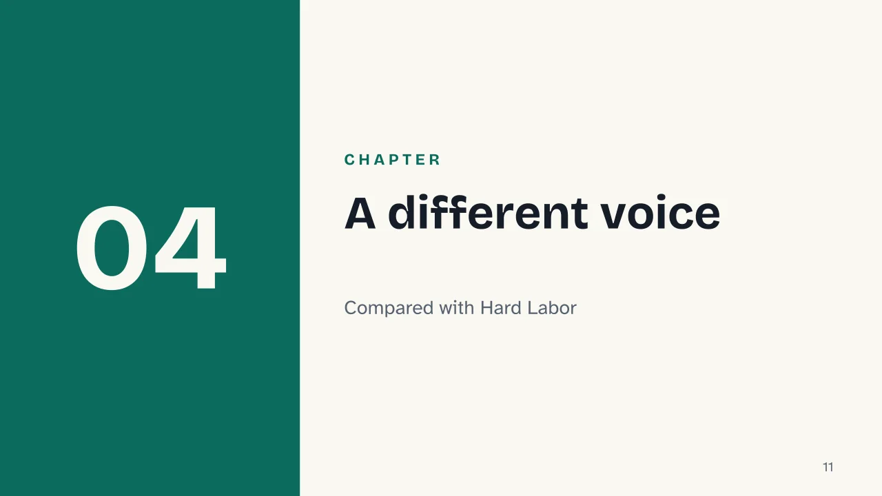 Slide 11 of the presentation on Death Will Come and Will Have Your Eyes: Chapter 04: A different voice
