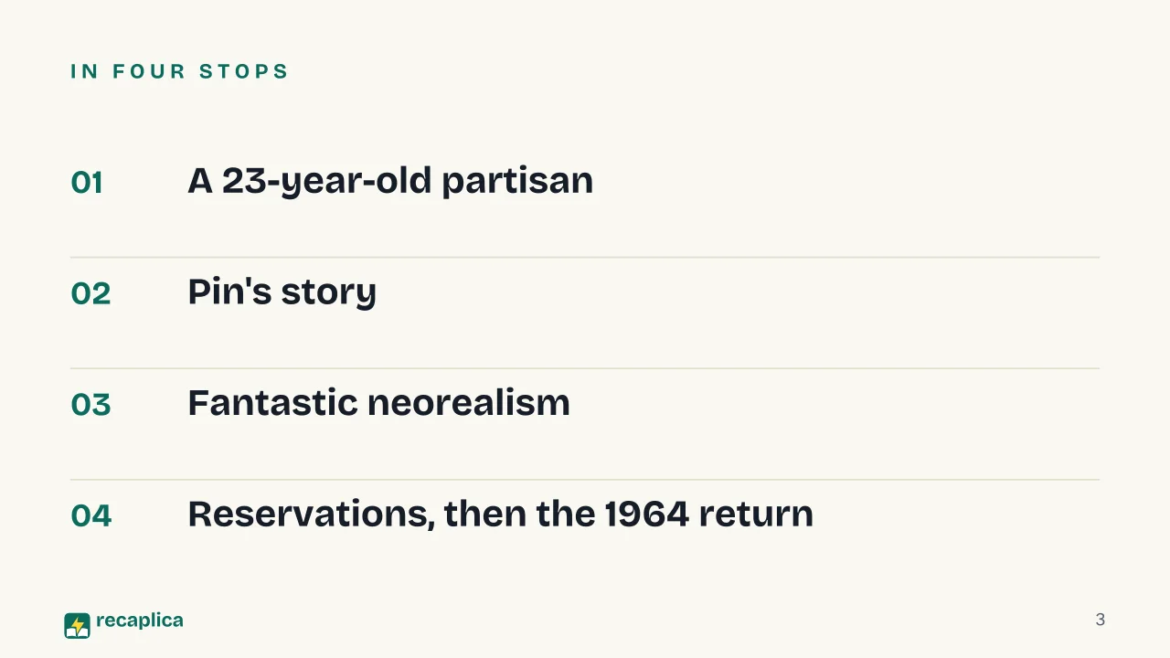 Slide 3 of the presentation on The Path to the Spider's Nests by Italo Calvino: In four stops