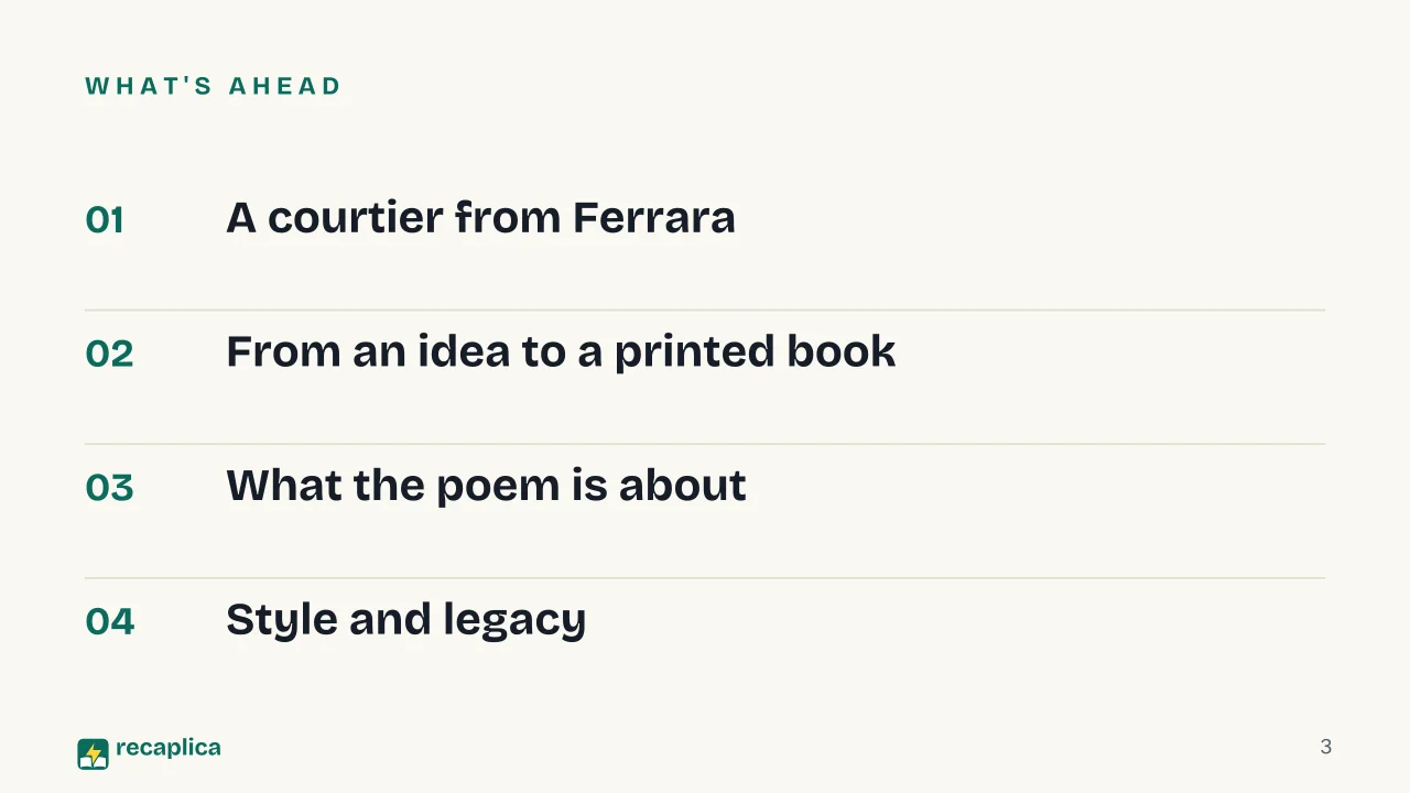 Slide 3 of the presentation on Orlando Furioso: What's ahead