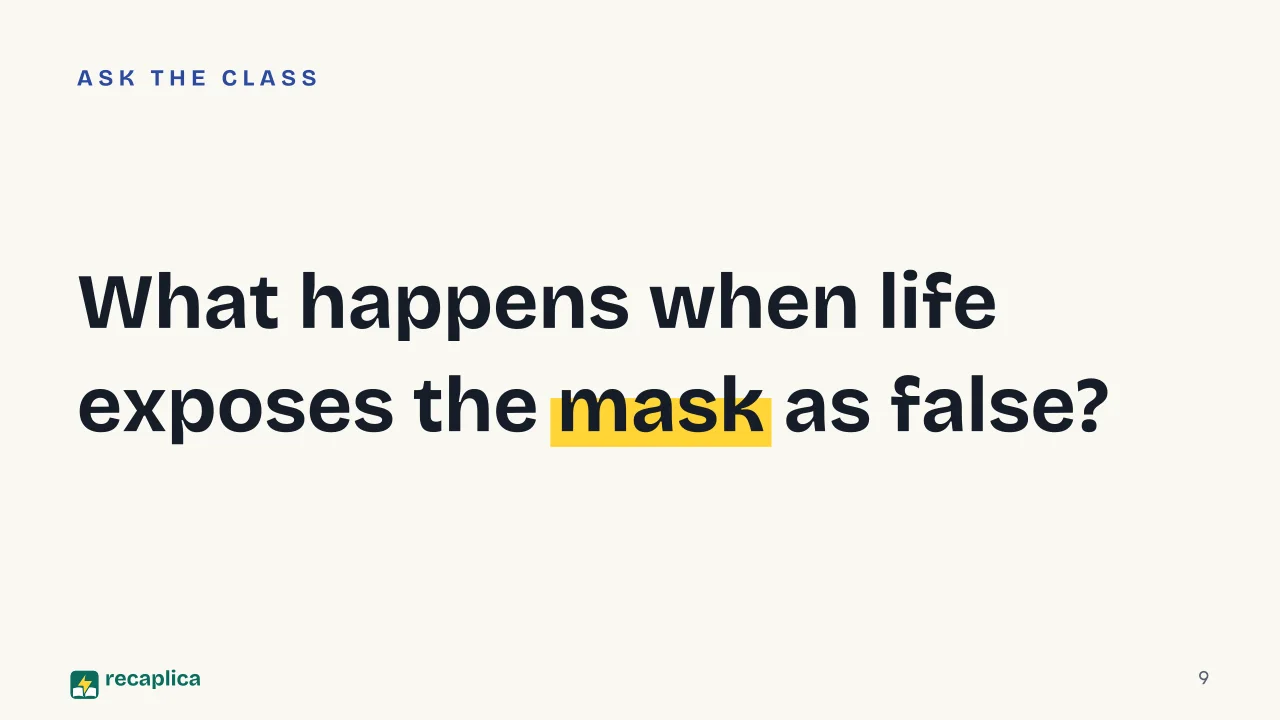 Slide 9 of the presentation on Luigi Pirandello: What happens when life exposes the mask as false?