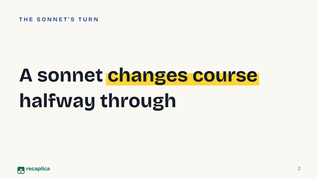 Slide 2 of the presentation on Petrarchan Sonnet: A sonnet changes course halfway through