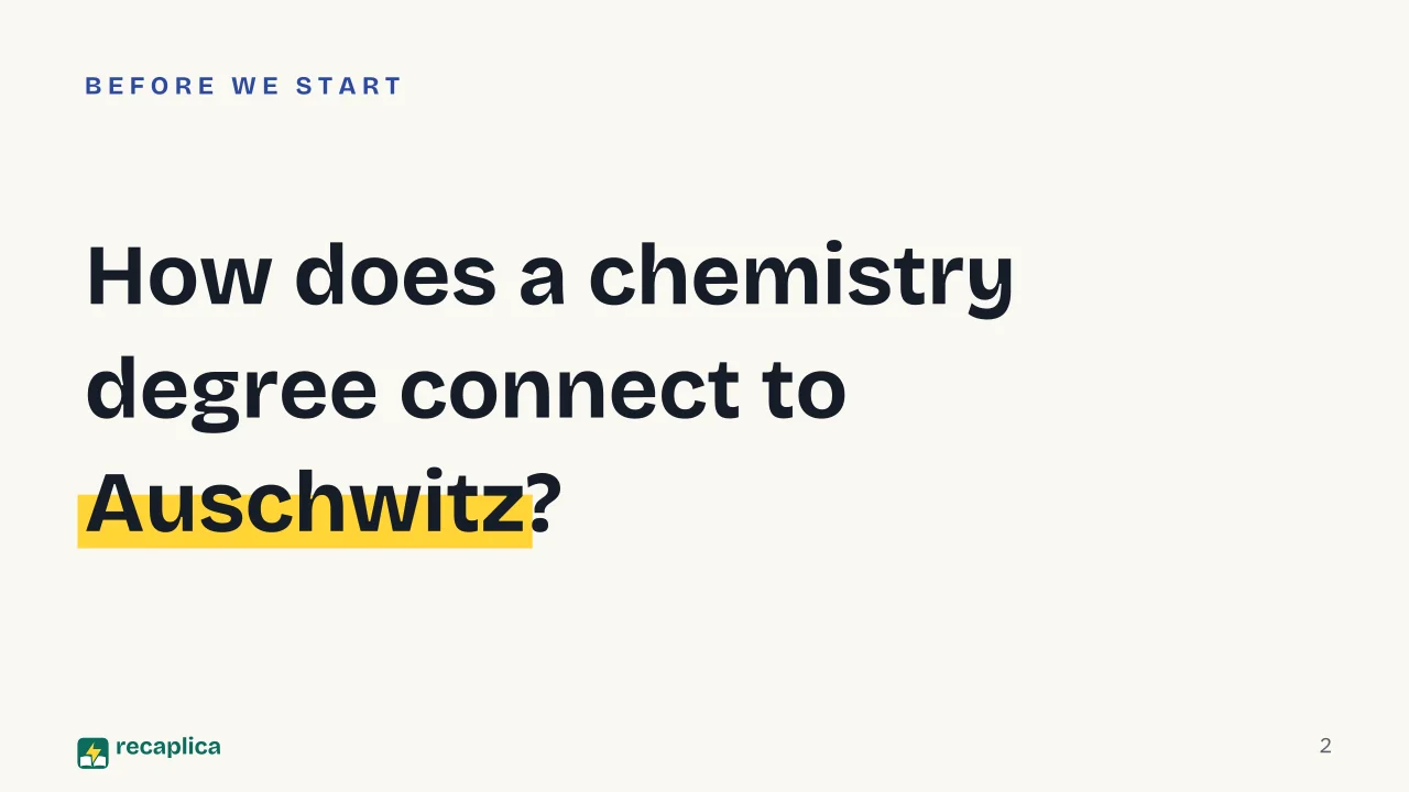 Slide 2 of the presentation on Primo Levi: How does a chemistry degree connect to Auschwitz?