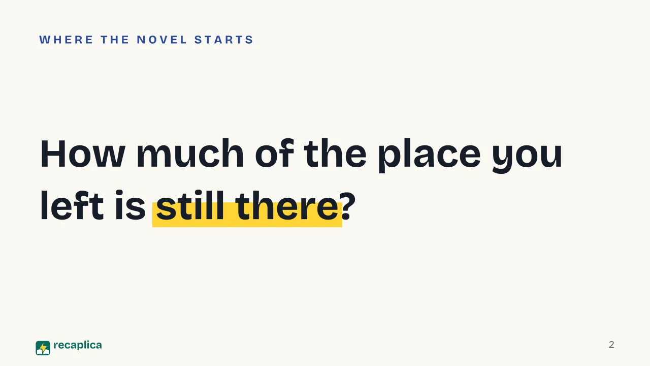 Slide 2 of the presentation on The Moon and the Bonfires by Cesare Pavese: How much of the place you left is still there?