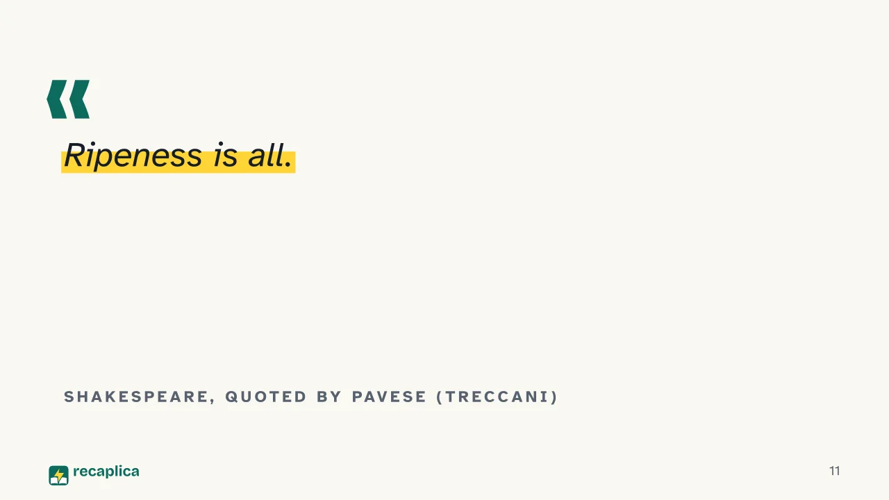 Slide 11 of the presentation on The Moon and the Bonfires by Cesare Pavese: Shakespeare, quoted by Pavese (Treccani)
