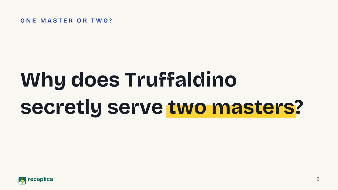 Slide 2 of the presentation on The Servant of Two Masters: Why does Truffaldino secretly serve two masters?
