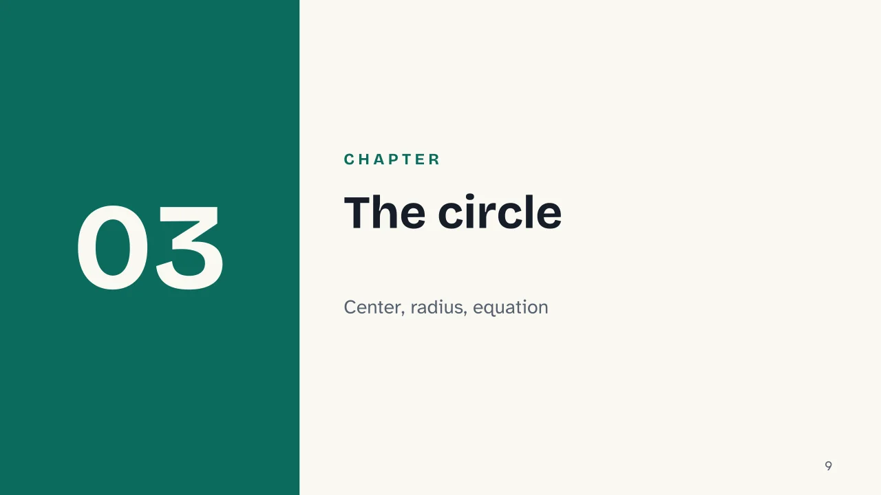 Slide 9 of the presentation on Analytic Geometry: Chapter 03: The circle