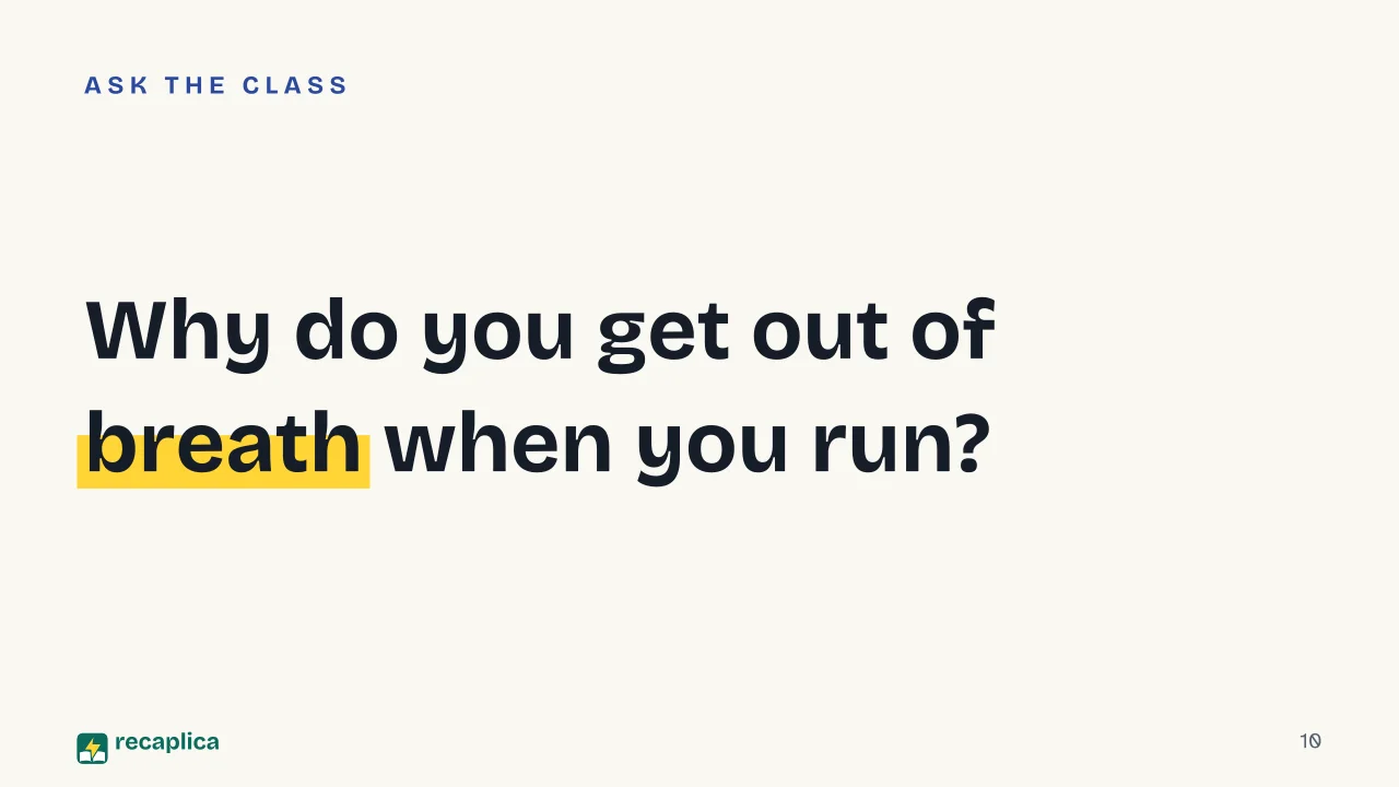 Slide 10 of the presentation on The cell: Why do you get out of breath when you run?