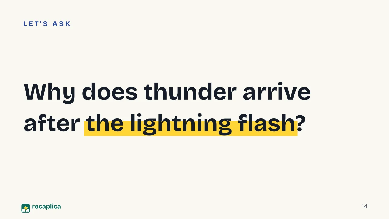 Slide 14 of the presentation on How Thunderstorms Form: Why does thunder arrive after the lightning flash?