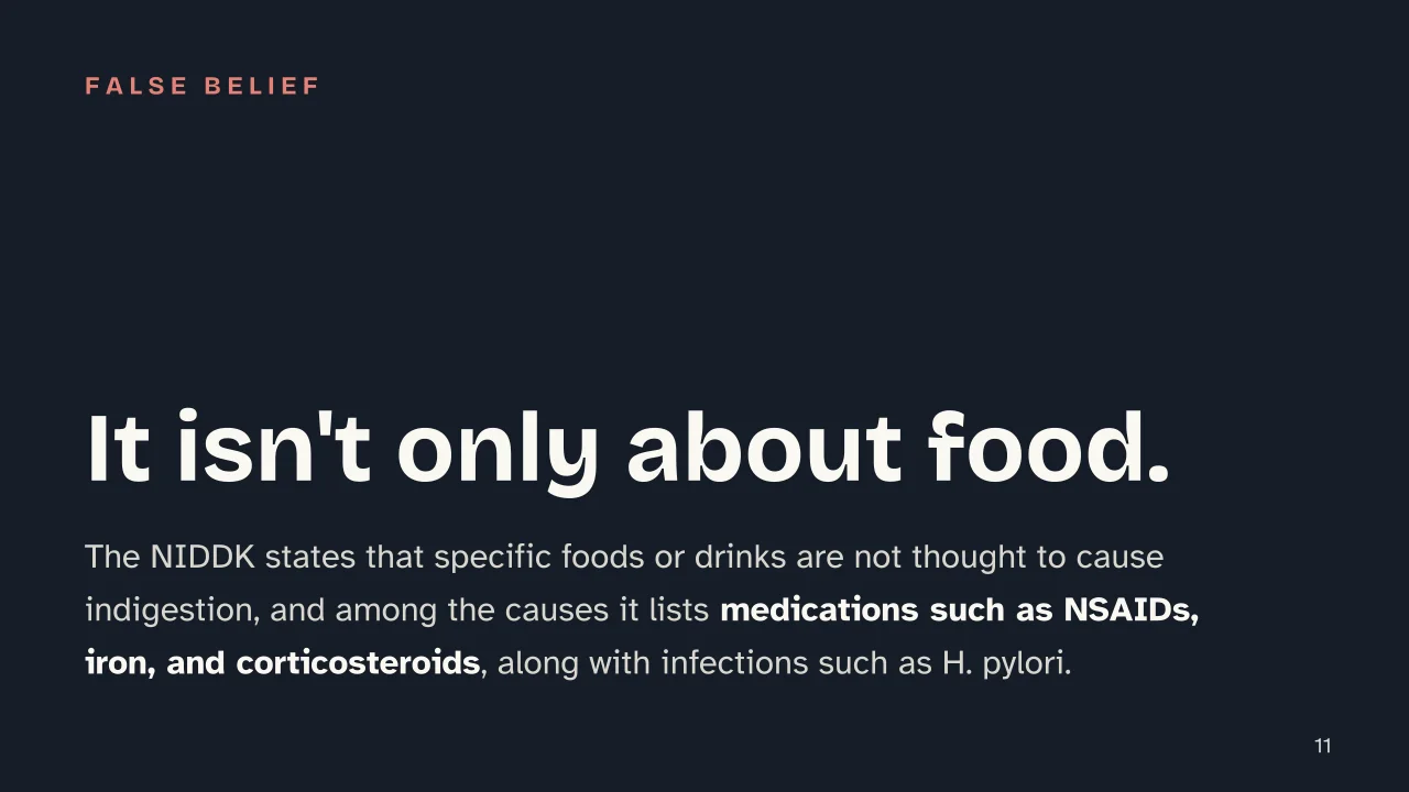 Slide 11 of the presentation on Indigestion Remedies: It isn't only about food.