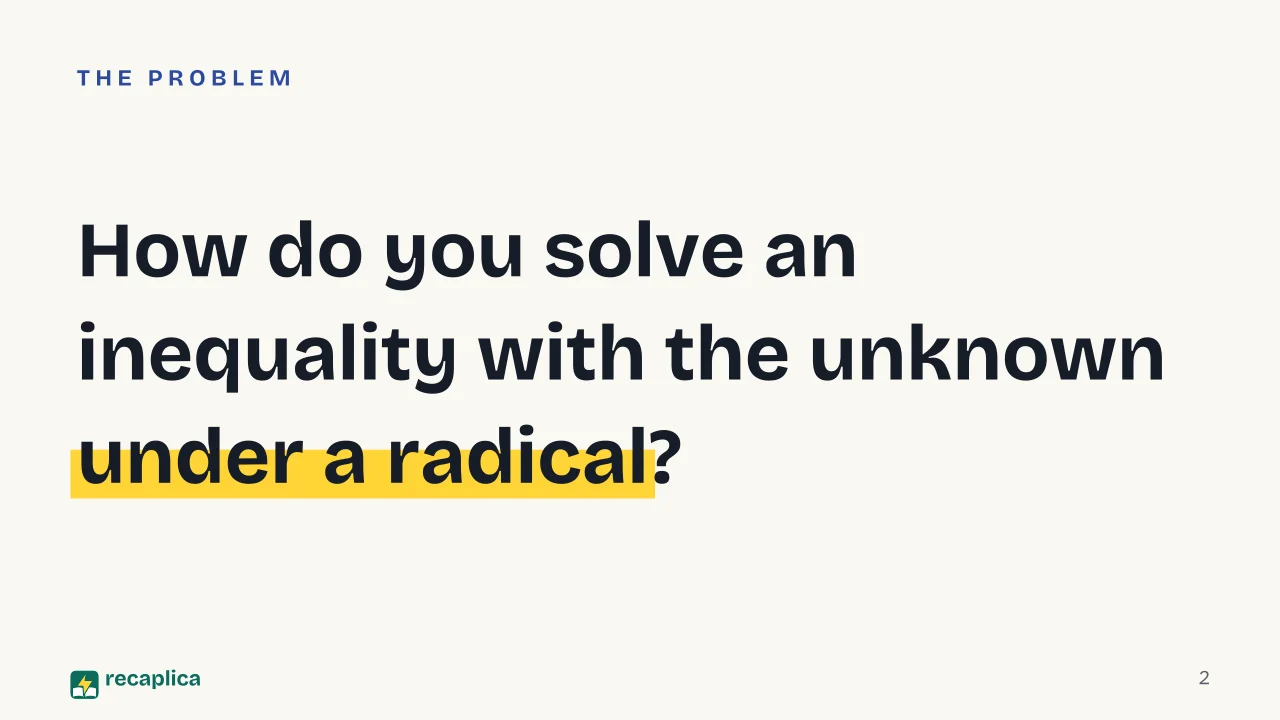 Slide 2 of the presentation on Inequalities with Square Roots: How do you solve an inequality with the unknown under a radical?