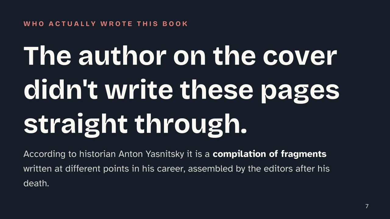 Slide 7 of the presentation on Mind in Society: The author on the cover didn't write these pages straight through.
