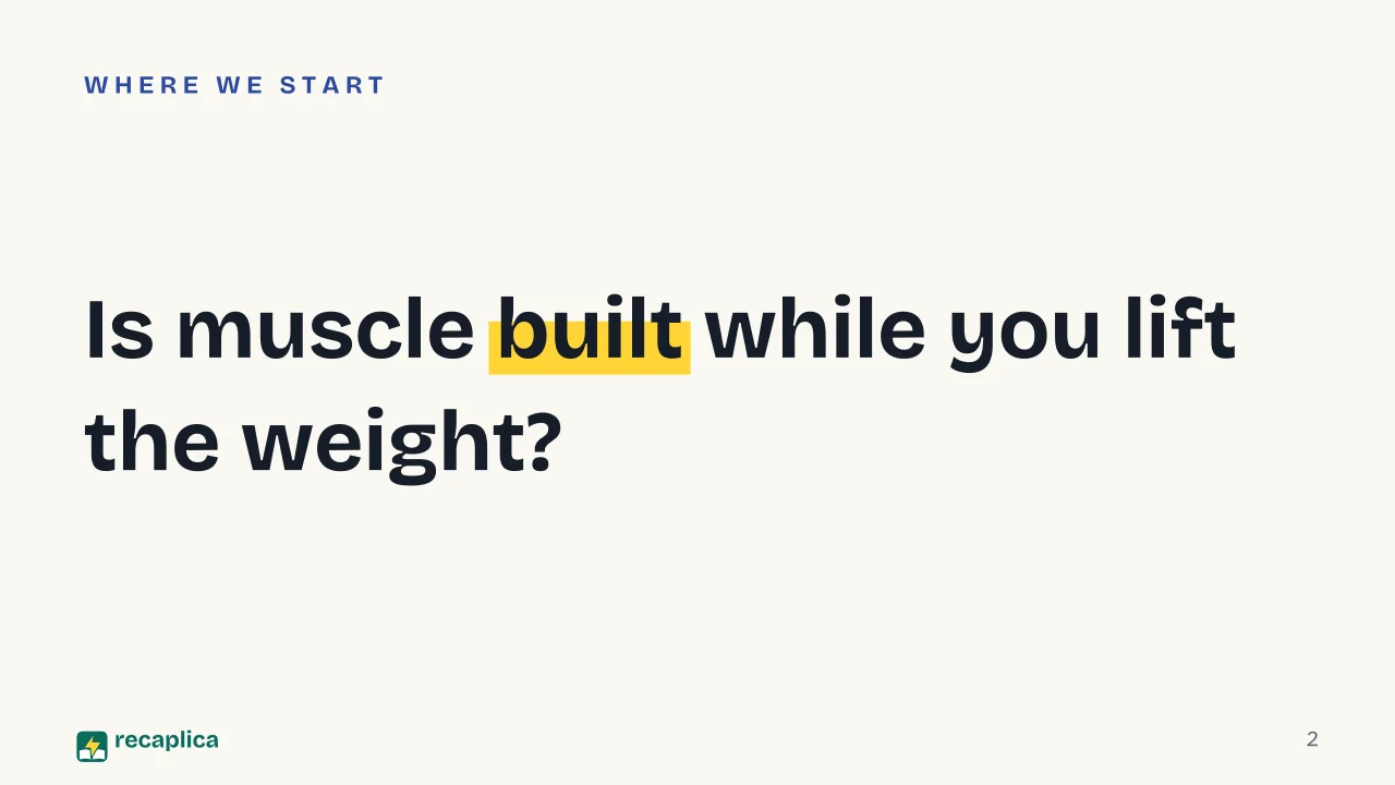 Slide 2 of the presentation on Muscle hypertrophy: Is muscle built while you lift the weight?