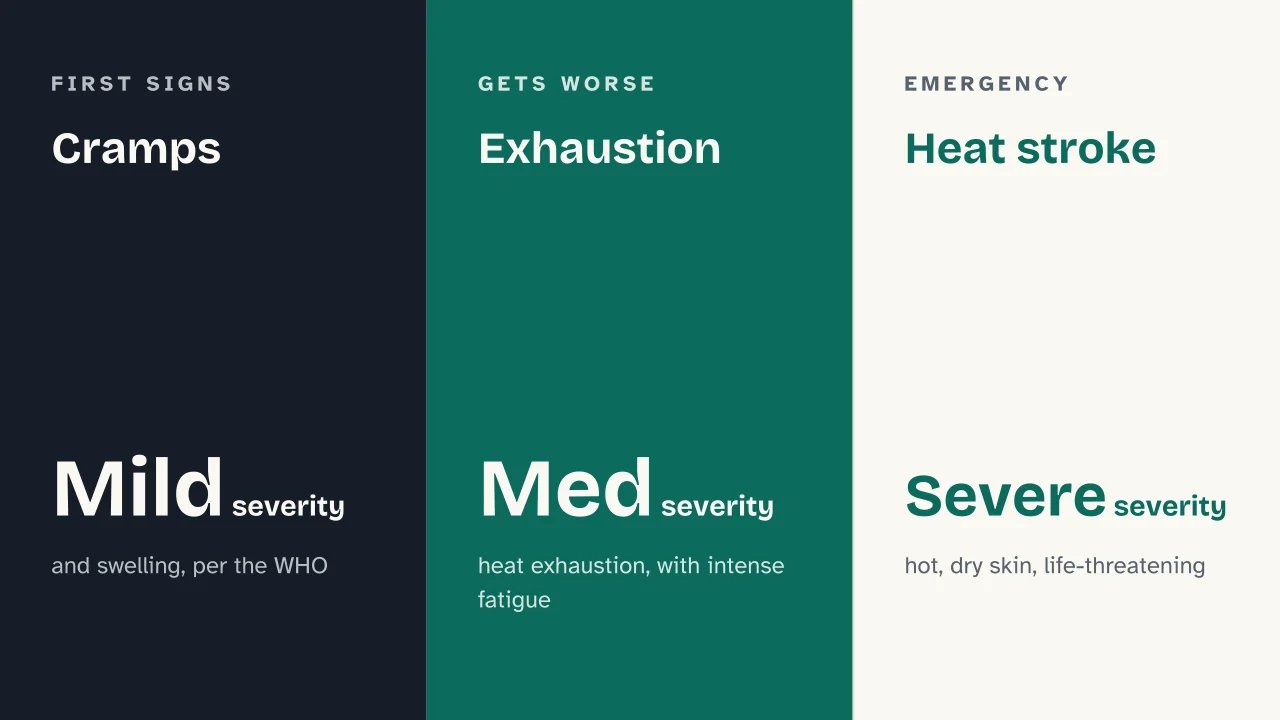Slide 12 of the presentation on Summer: Cramps · Exhaustion · Heat stroke