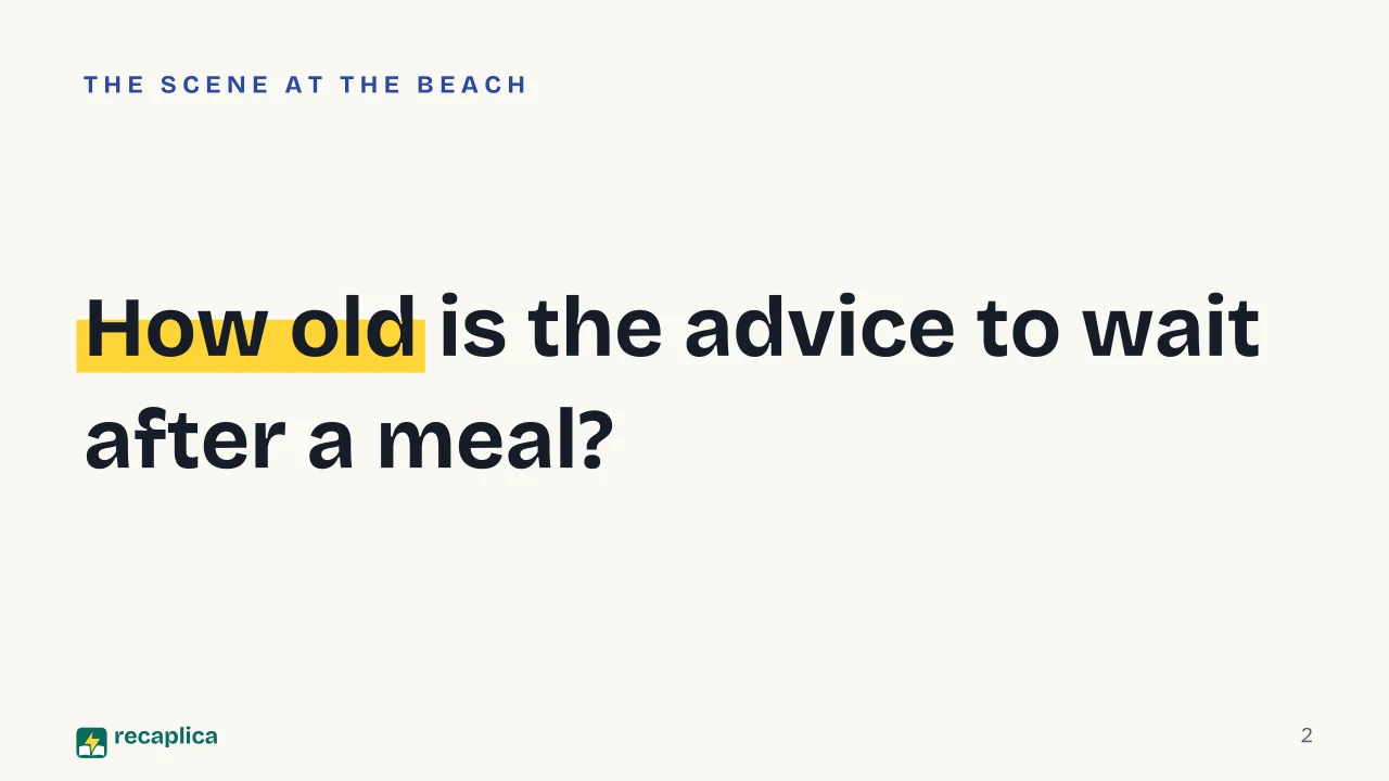 Slide 2 of the presentation on Swimming after eating: How old is the advice to wait after a meal?