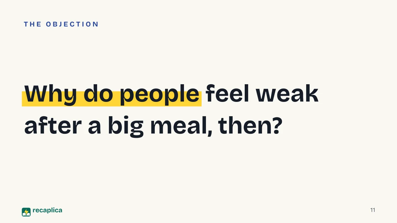 Slide 11 of the presentation on Swimming after eating: Why do people feel weak after a big meal, then?