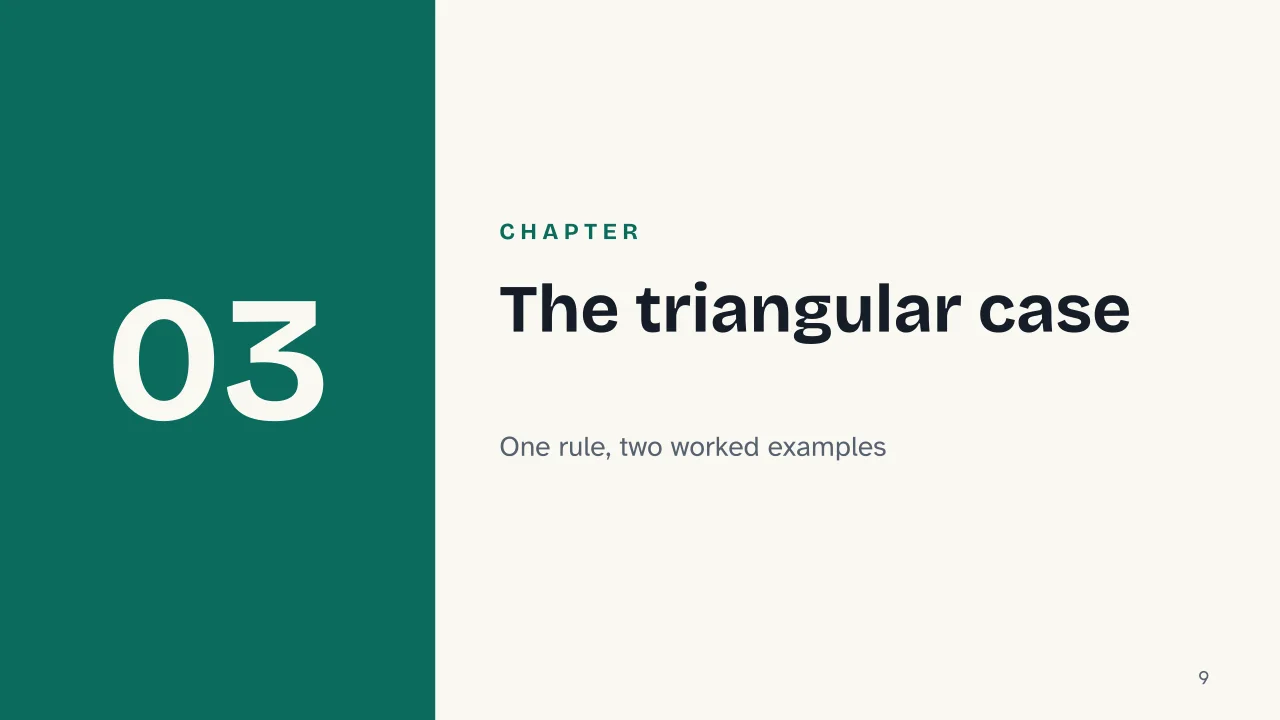 Slide 9 of the presentation on Triangular Prism Volume Formula: Chapter 03: The triangular case